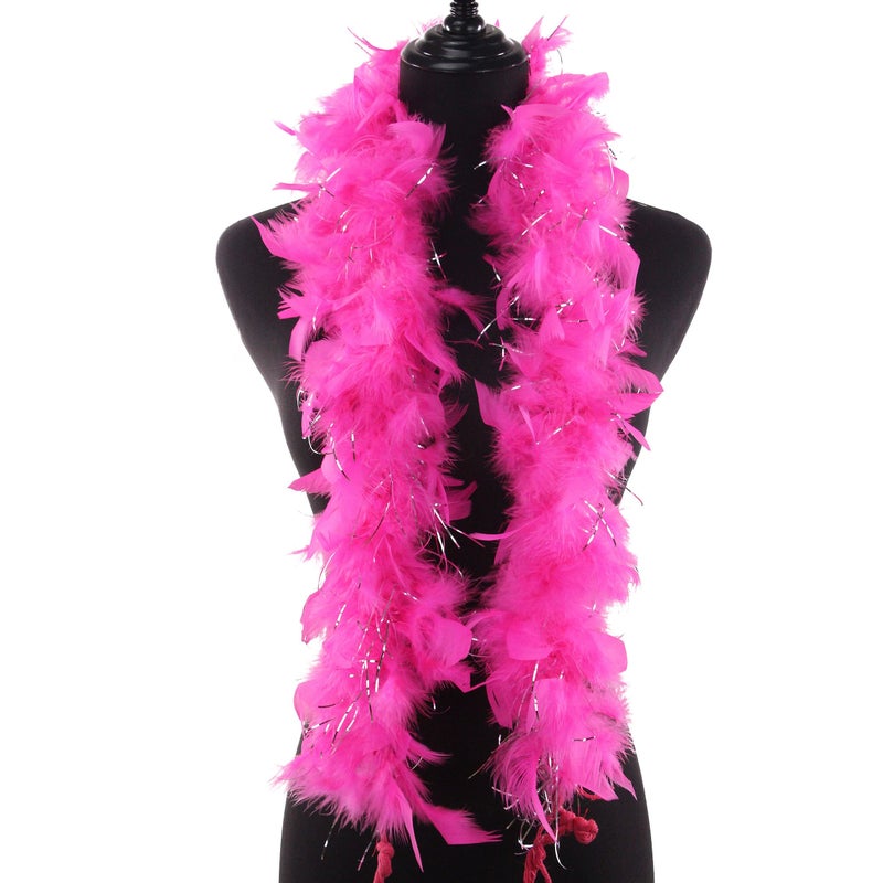 Flydreamfeathers 25 Gram, 4 Feet Long Chandelle Feather Boa, Great for Party, Wedding, Halloween Costume, Christmas Tree, Decoration (Candy Pink w/silver lurex) - Image 3